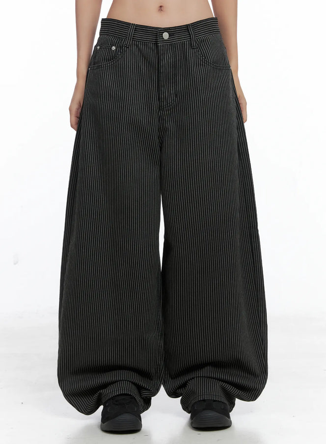 monica-striped-wide-leg-cotton-pants-cs503 / Black