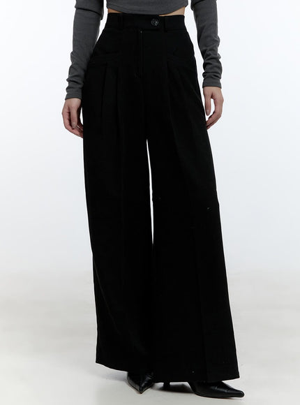 pintuck-wide-fit-tailored-pants-cd420 / Black