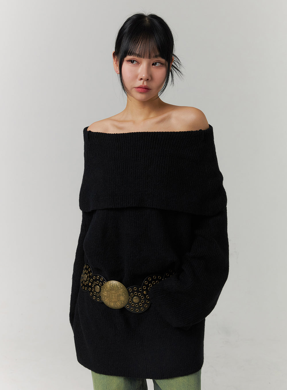 off-shoulder-oversized-knit-sweater-cj422 / Black