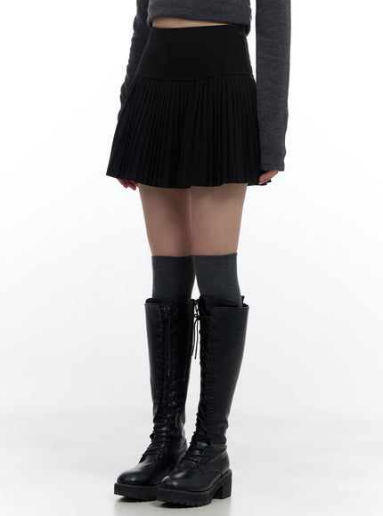 side-zip-up-pleated-mini-skirt-cs420 / Black