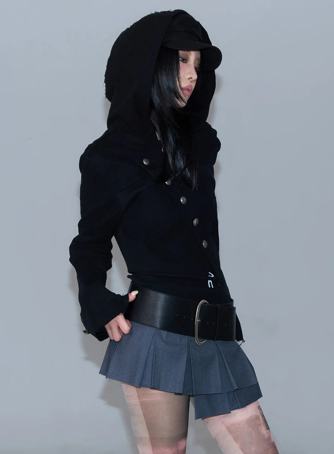 asymmetric-button-detail-hoodie-cd1202 / Black