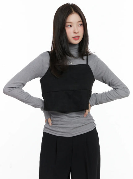 suede-layered-vest-cn518 / Black