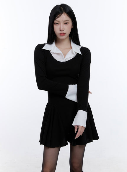 flare-collar-mini-dress-cd420 / Black