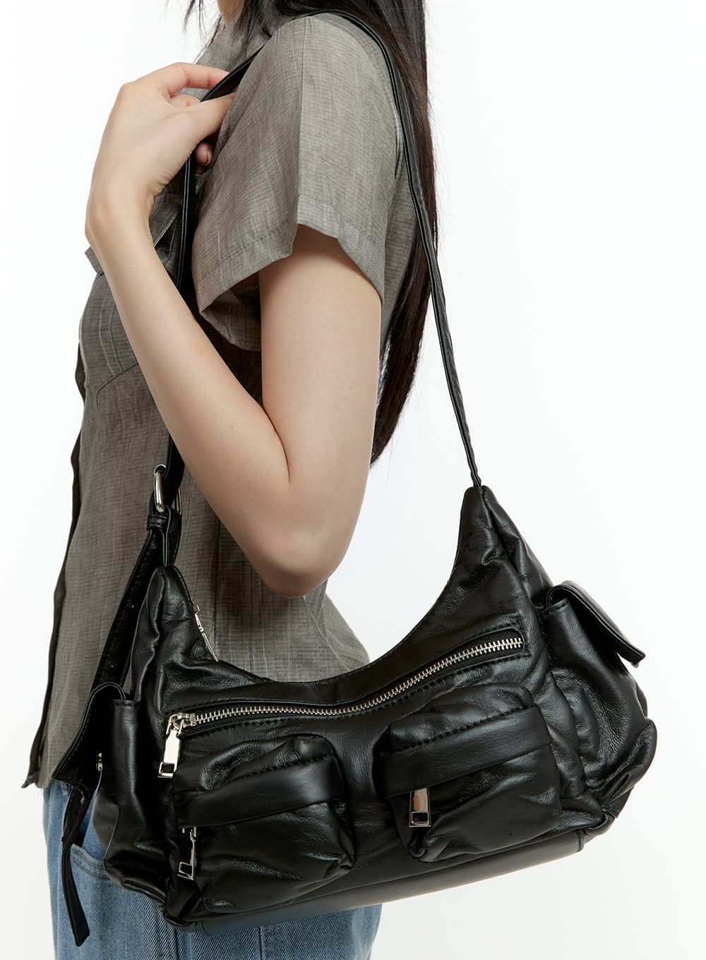 double-pocketed-crossbody-bag-cl426 / Black