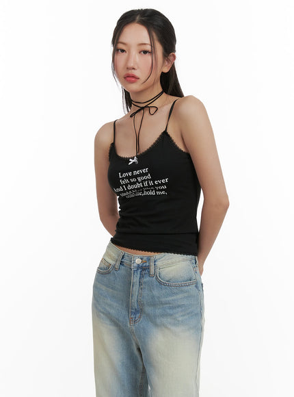 ribbon-graphic-crop-cami-top-cy403 / Black