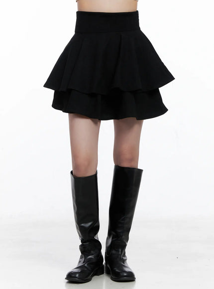 high-waist-tiered-mini-skirt-cs523 / Black