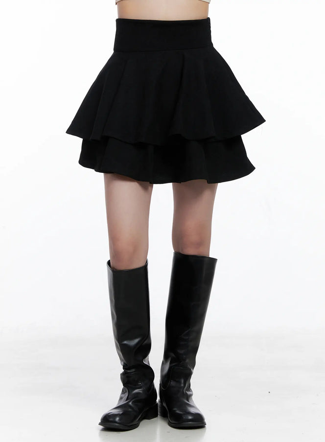 high-waist-tiered-mini-skirt-cs523 / Black