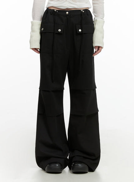 string-boot-cut-parachuate-pants-cs430 / Black