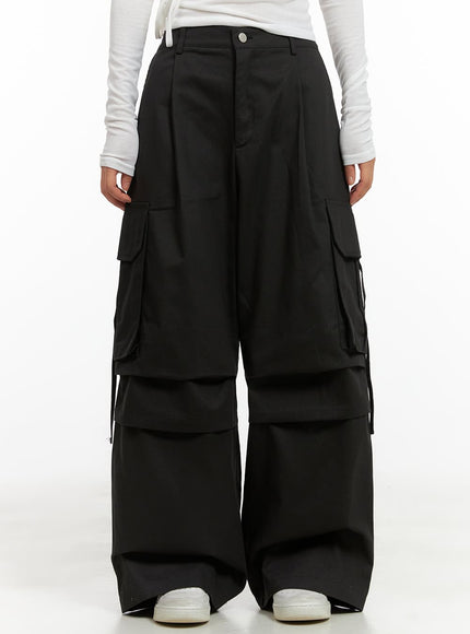 pintuck-cargo-baggy-cotton-pants-cg422 / Black