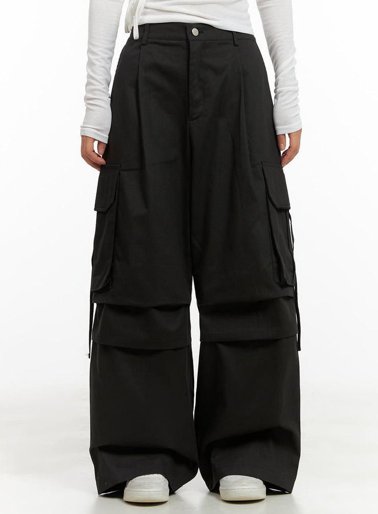 pintuck-cargo-baggy-cotton-pants-cg422 / Black