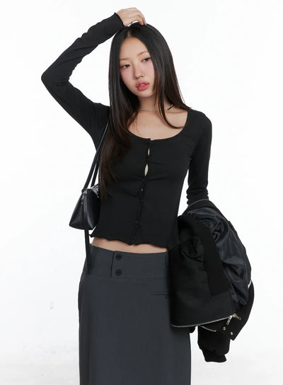 button-long-sleeve-top-cs502 / Black