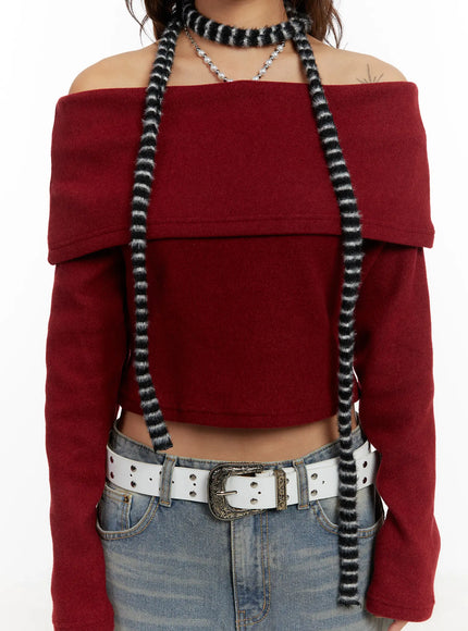 chic-off-shoulder-knit-top-cd517 / Black