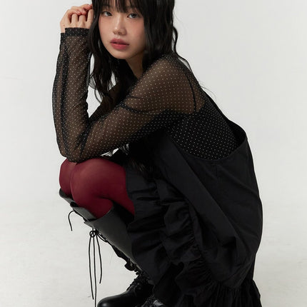 solid-sweetheart-ruffle-mini-dress-cf406 / Black