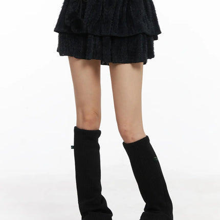 pom-pom-tiered-mini-skirt-cd526 / Black