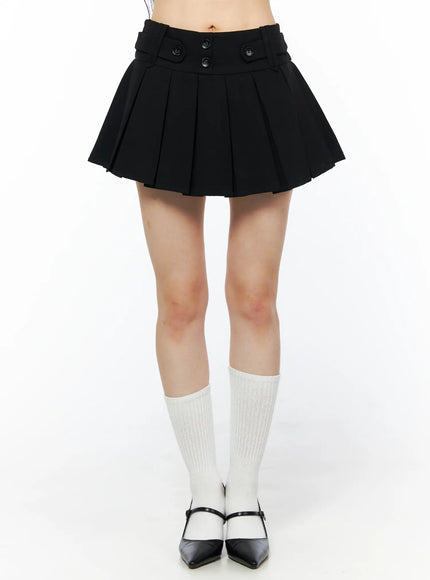 buttoned-pleated-mini-skirt-cu511 / Black