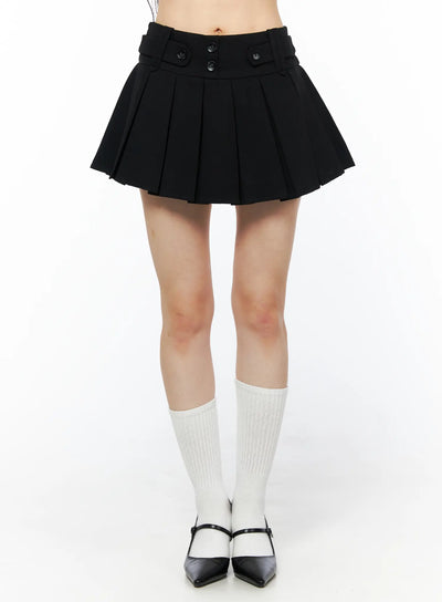 buttoned-pleated-mini-skirt-cu511 / Black