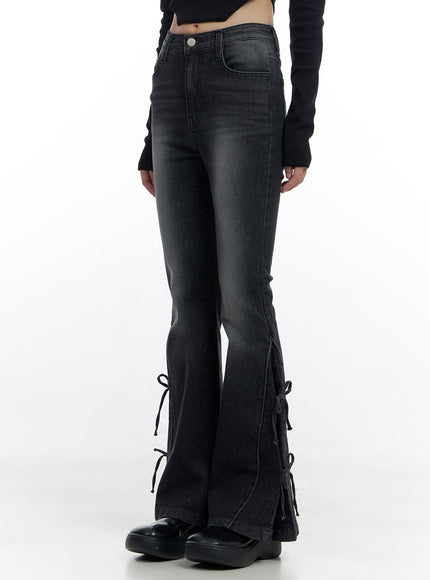 flora-ribbon-washed-bootcut-jeans-cs420 / Black