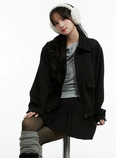 suede-pocket-bomber-jacket-cd523 / Black