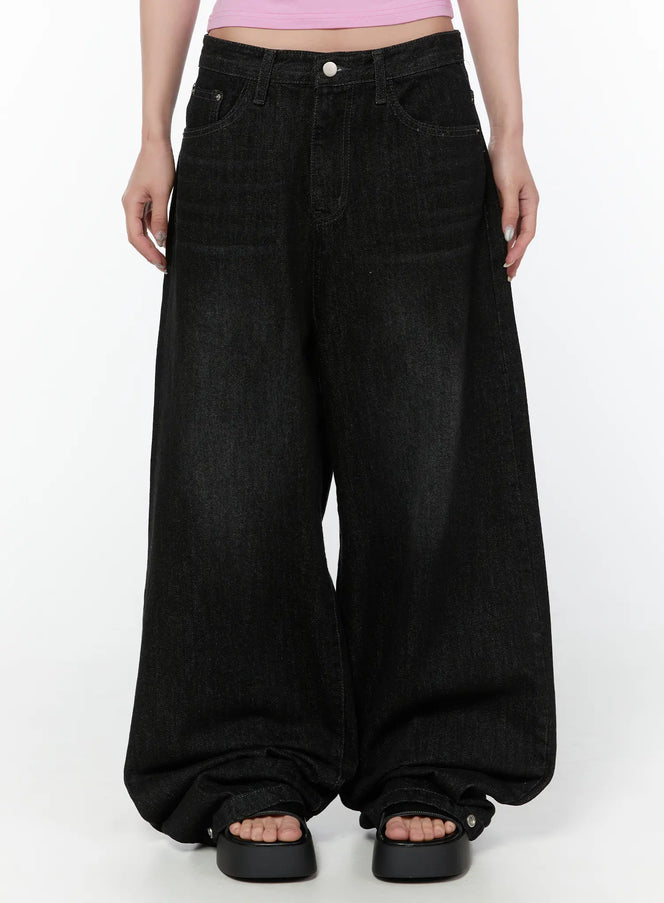 jax-snap-button-dark-wash-wide-leg-jeans-iy514 / Black