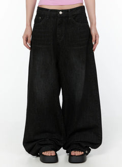 jax-snap-button-dark-wash-wide-leg-jeans-iy514 / Black