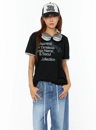graphic-lettering-oversized-ringer-t-shirt-cu518 / Black