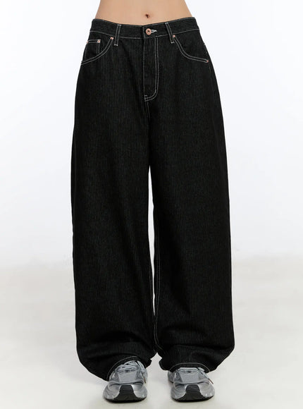athe-wide-stripe-jeans-ca506 / Black