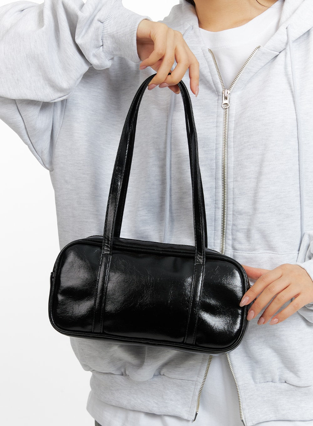 faux-leather-square-boston-shoulder-bag-cm419 / Black