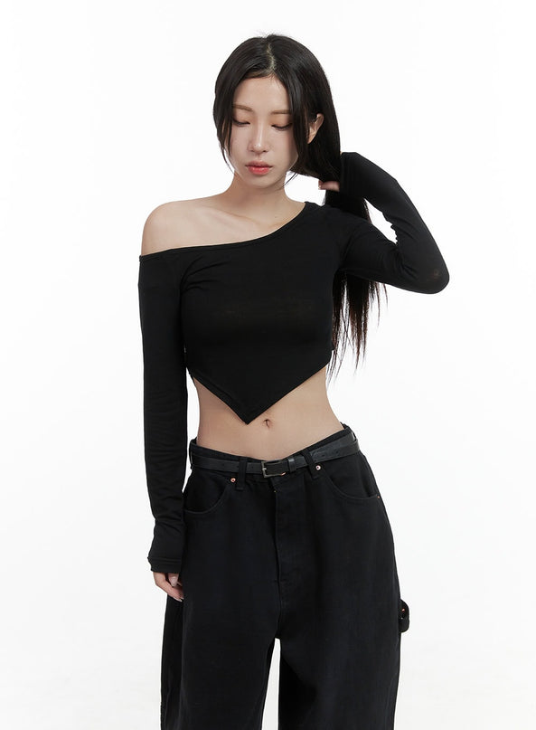 unbalanced-one-shoulder-crop-top-cs430 / Black