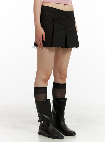 destroyed-hem-pleated-skorts-cu425 / Black