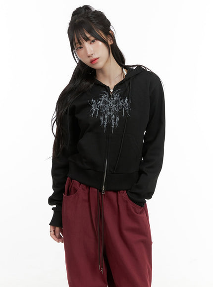 cotton-graphic-hoodie-jacket-cg420 / Black