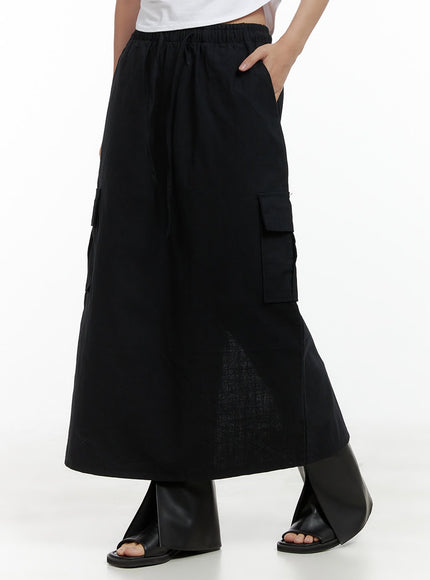 cargo-linen-maxi-skirt-cl417 / Black