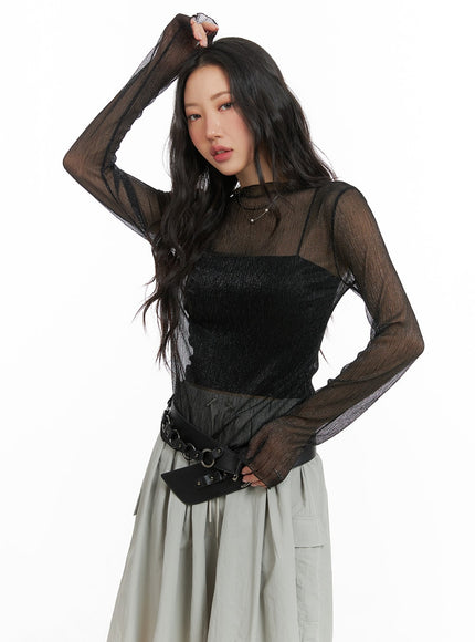 solid-mesh-long-sleeve-cm425 / Black