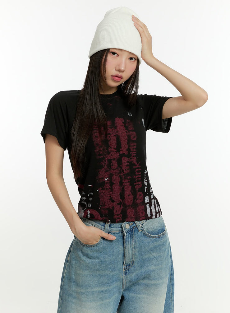 graphic-lettering-crop-tee-cu426 / Black