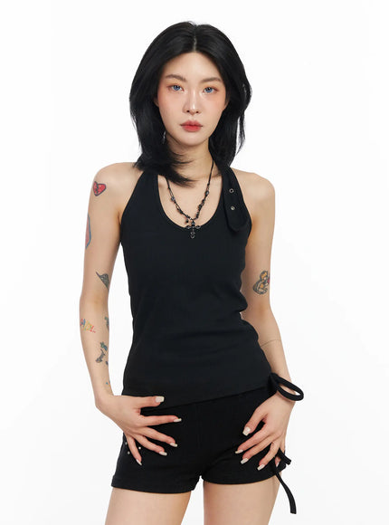 eyelet-halter-top-cj522 / Black