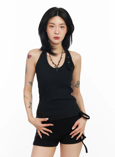 eyelet-halter-top-cj522 / Black