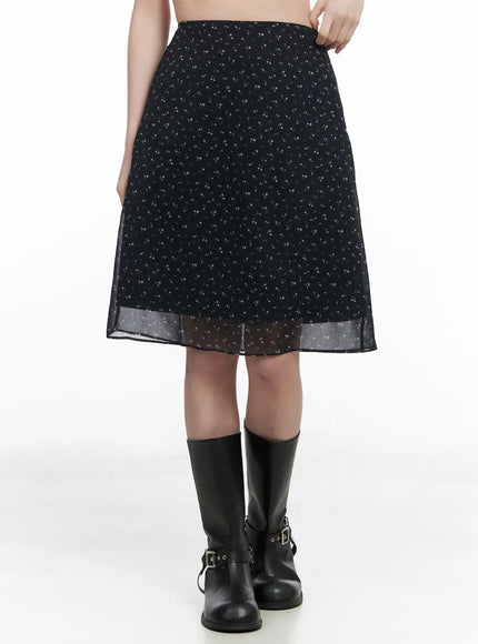 floral-midi-chiffon-skirt-ca510 / Black