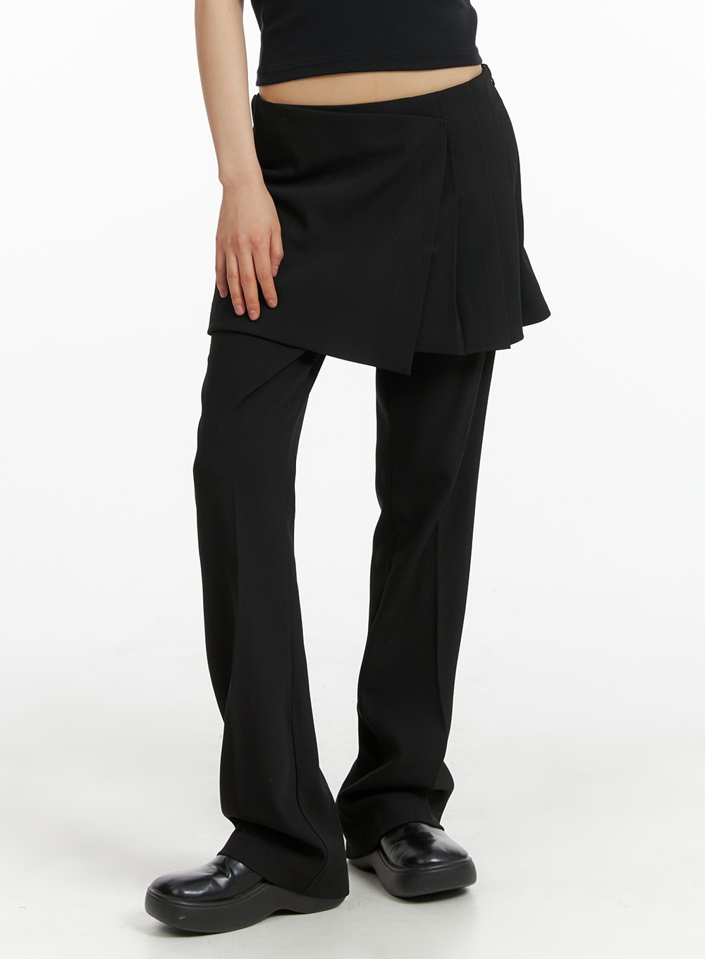 Solid Skirt Layered Straight Leg Pants CM412 - Acubi style | LEWKIN