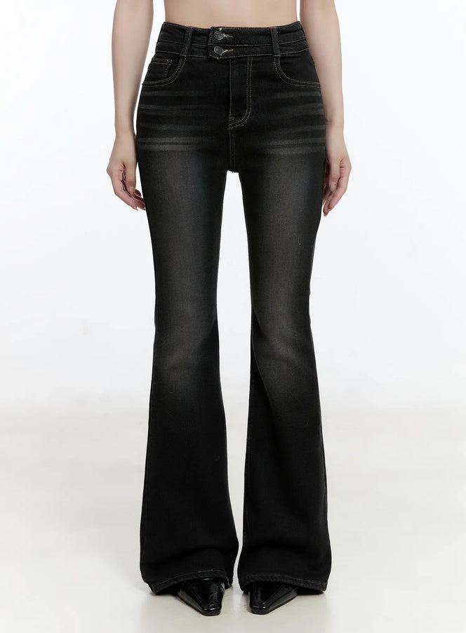 dafne-high-waist-fleece-lined-flared-jeans-cn525 / Black