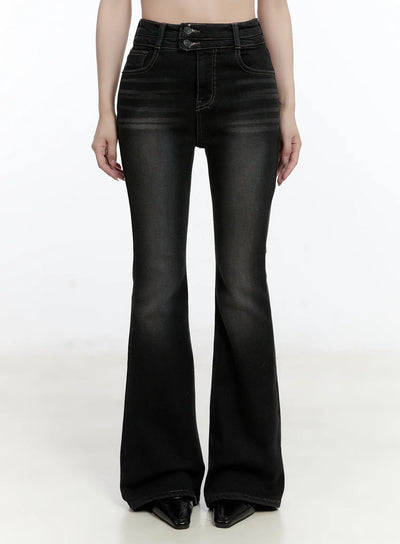 dafne-high-waist-fleece-lined-flared-jeans-cn525 / Black