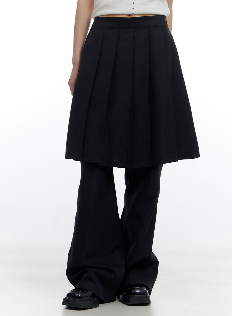 solid-pleated-midi-skirt-bottoms-cs420 / Black