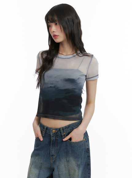 mesh-graphic-cropped-tee-ca412 / Black