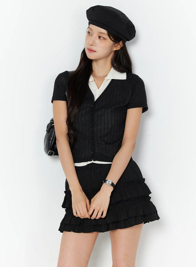 shirt-layered-button-up-knit-top-cu522 / Black