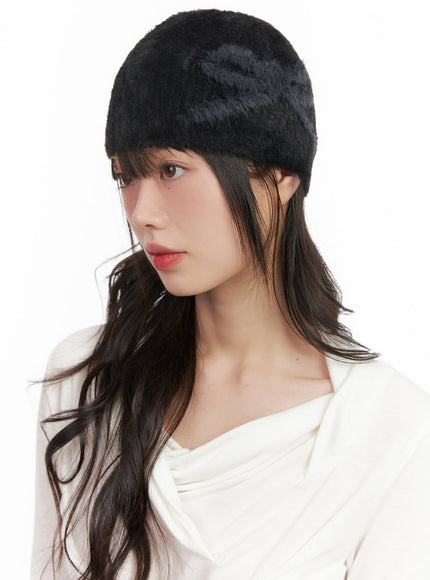 chic-ribbon-fur-beanie-cj501 / Black