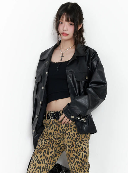 vegan-leather-oversized-jacket-cm526 / Black