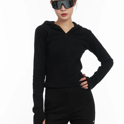 slim-fit-half-zip-hoodie-top-cd505 / Black