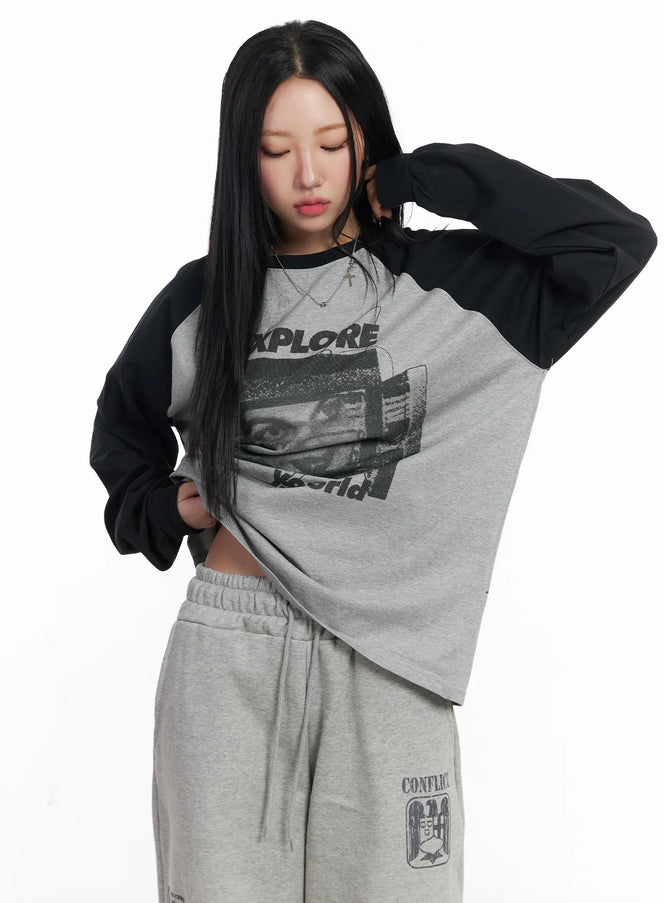 graphic-raglan-oversized-long-sleeve-tee-cj515 / Black