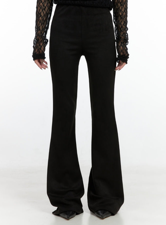 solid-slim-fit-suede-pants-cn408 / Black