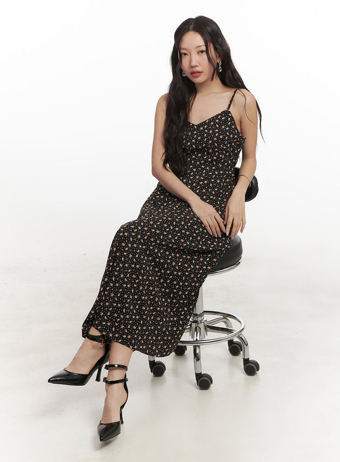 ditsy floral cami maxi dress Women's Maxi Dress Y2K Bodycon Slinky Spaghetti Strap Cami Hollow Out Ditsy Floral Print Backless Summer In LIGHT BLUE