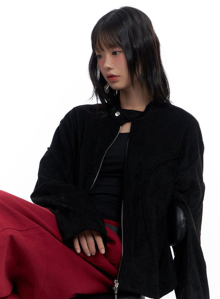 chic-zip-up-suede-jacket-cs420 / Black