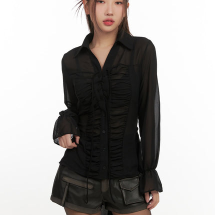 classic-ruffle-shirt-cn428 / Black